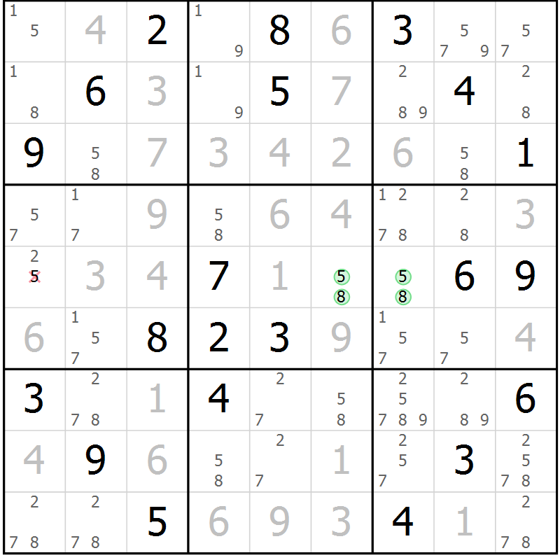 Position des candidats pour la solution de la Gr 78 page 81 du magazine de sudoku Maestro n° 099