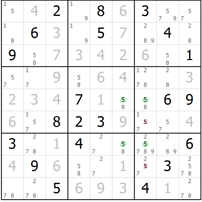 Position des candidats pour la solution de la Gr 78 page 81 du magazine de sudoku Maestro n° 099