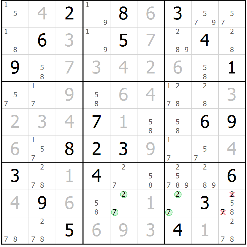 Position des candidats pour la solution de la Gr 78 page 81 du magazine de sudoku Maestro n° 099