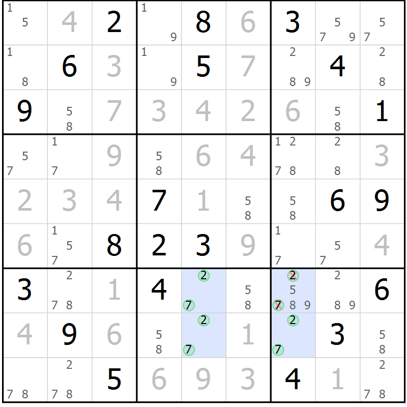 Position des candidats pour la solution de la Gr 78 page 81 du magazine de sudoku Maestro n° 099