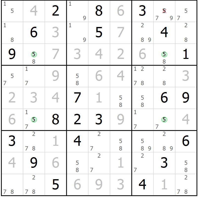Position des candidats pour la solution de la Gr 78 page 81 du magazine de sudoku Maestro n° 099