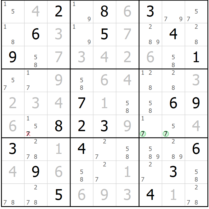 Position des candidats pour la solution de la Gr 78 page 81 du magazine de sudoku Maestro n° 099