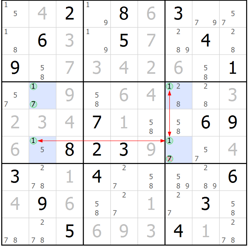 Position des candidats pour la solution de la Gr 78 page 81 du magazine de sudoku Maestro n° 099