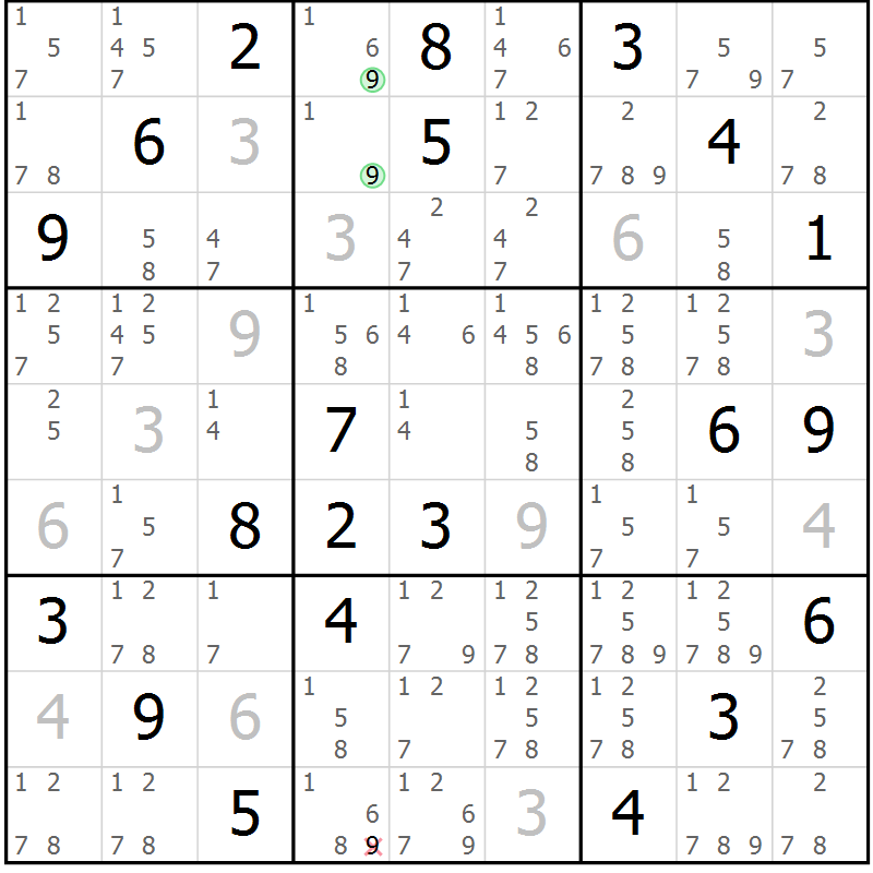 Position des candidats pour la solution de la Gr 78 page 81 du magazine de sudoku Maestro n° 099