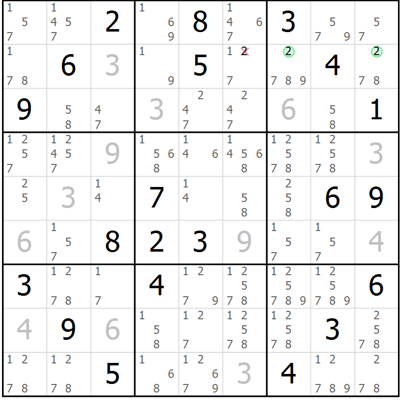 Position des candidats pour la solution de la Gr 78 page 81 du magazine de sudoku Maestro n° 099