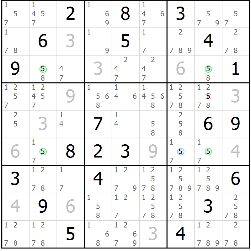 Position des candidats pour la solution de la Gr 78 page 81 du magazine de sudoku Maestro n° 099
