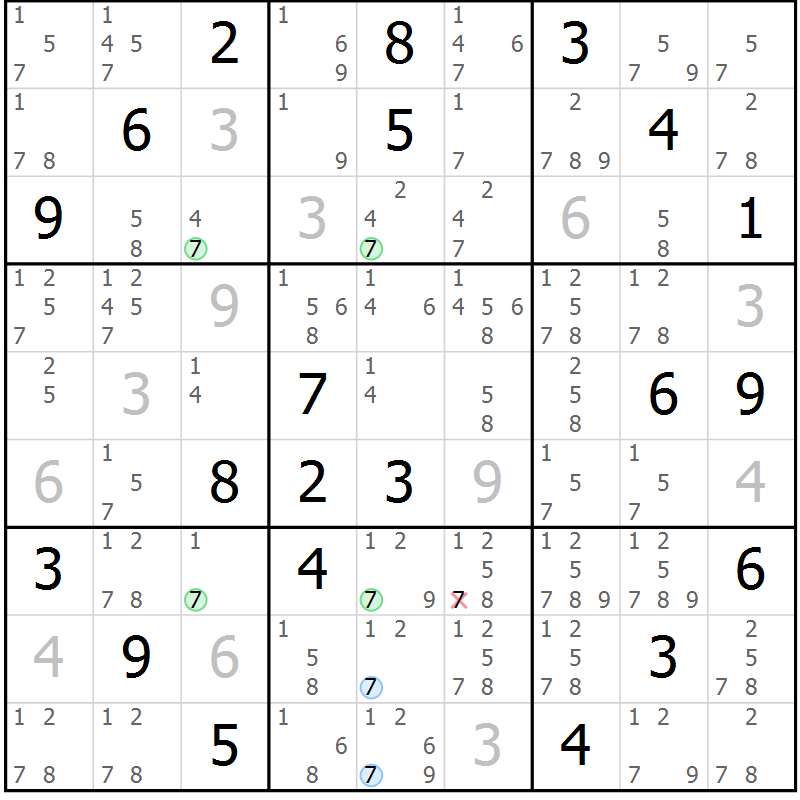 Position des candidats pour la solution de la Gr 78 page 81 du magazine de sudoku Maestro n° 099