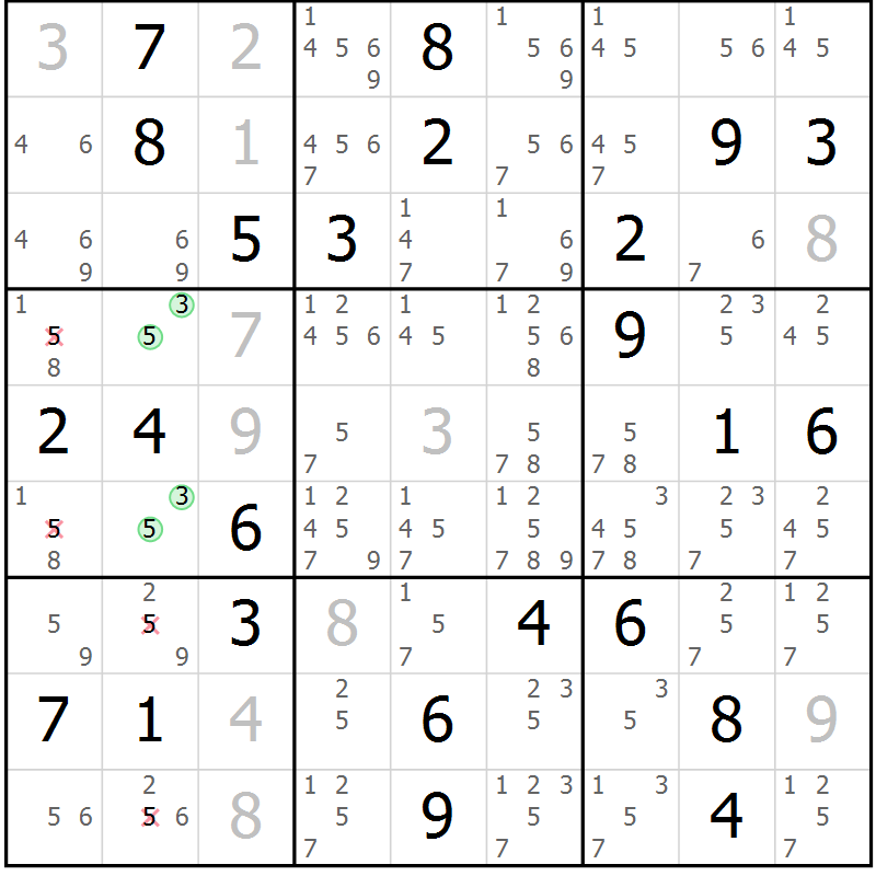 Position des candidats pour la solution de la Gr 79 page 82 du magazine de sudoku Maestro n° 099