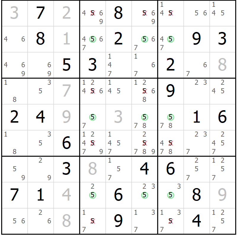 Position des candidats pour la solution de la Gr 79 page 82 du magazine de sudoku Maestro n° 099