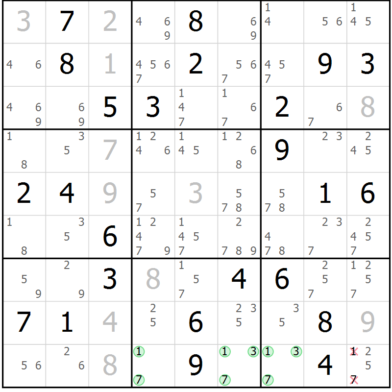 Position des candidats pour la solution de la Gr 79 page 82 du magazine de sudoku Maestro n° 099