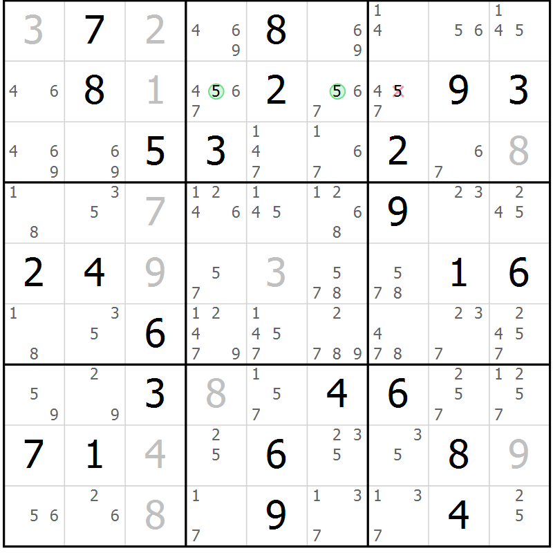 Position des candidats pour la solution de la Gr 79 page 82 du magazine de sudoku Maestro n° 099