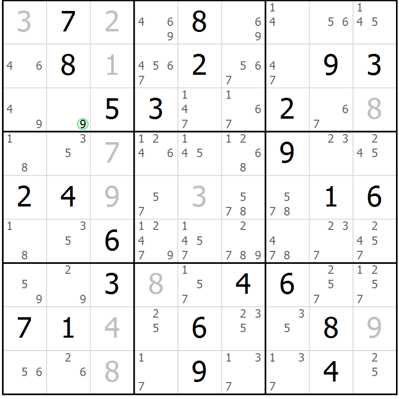 Position des candidats pour la solution de la Gr 79 page 82 du magazine de sudoku Maestro n° 099