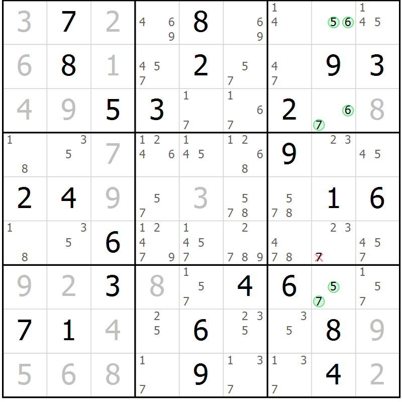 Position des candidats pour la solution de la Gr 79 page 82 du magazine de sudoku Maestro n° 099