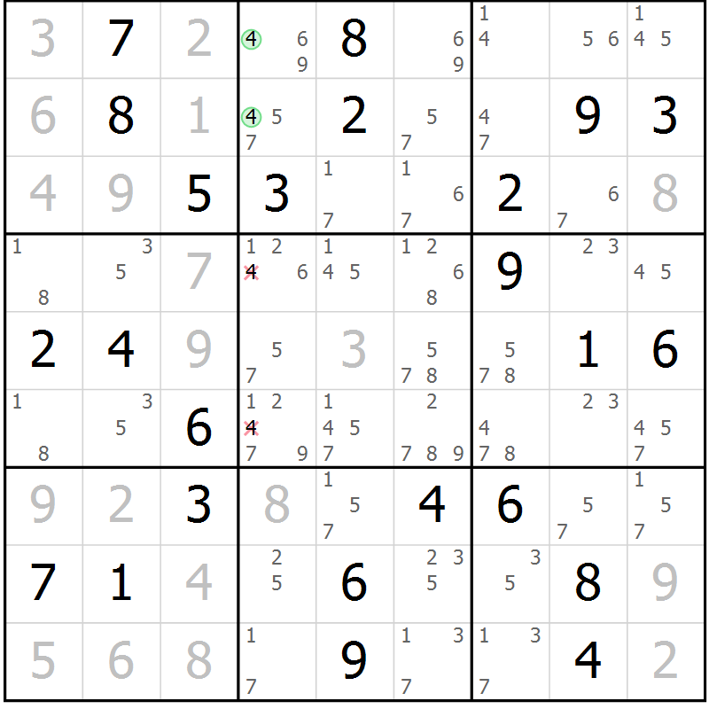 Position des candidats pour la solution de la Gr 79 page 82 du magazine de sudoku Maestro n° 099