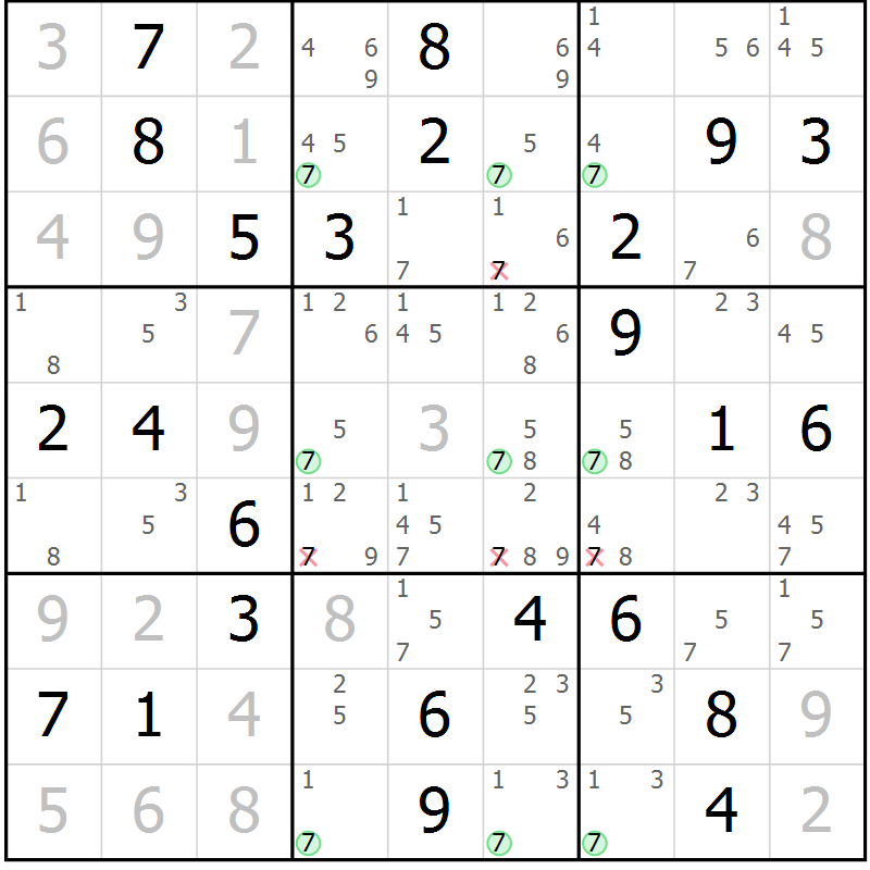Position des candidats pour la solution de la Gr 79 page 82 du magazine de sudoku Maestro n° 099