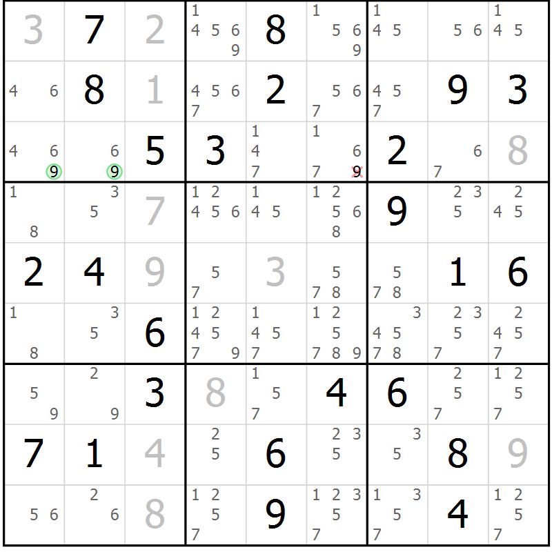 Position des candidats pour la solution de la Gr 79 page 82 du magazine de sudoku Maestro n° 099