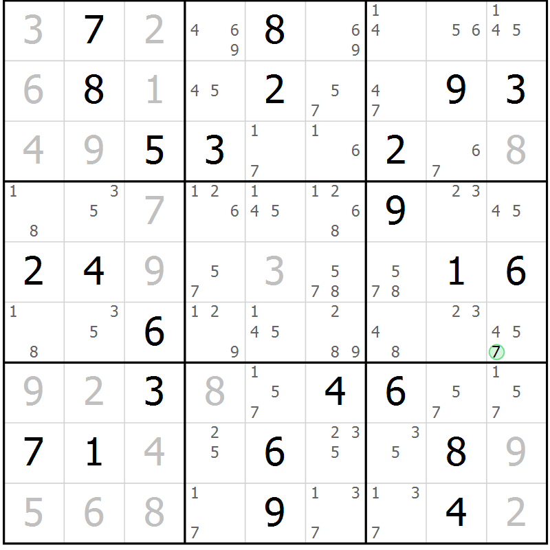 Position des candidats pour la solution de la Gr 79 page 82 du magazine de sudoku Maestro n° 099