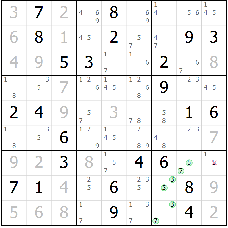 Position des candidats pour la solution de la Gr 79 page 82 du magazine de sudoku Maestro n° 099