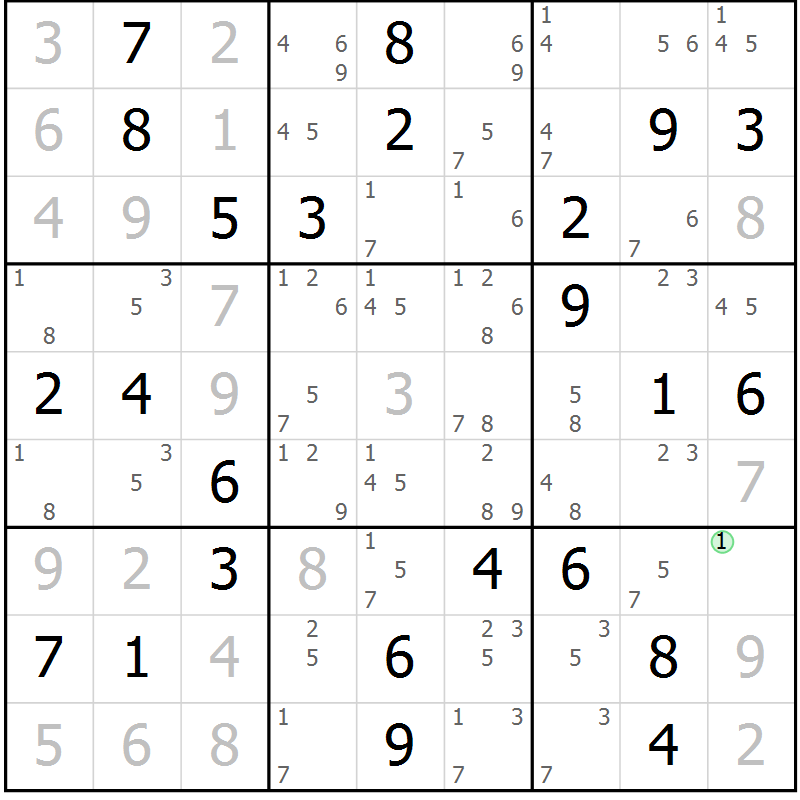Position des candidats pour la solution de la Gr 79 page 82 du magazine de sudoku Maestro n° 099