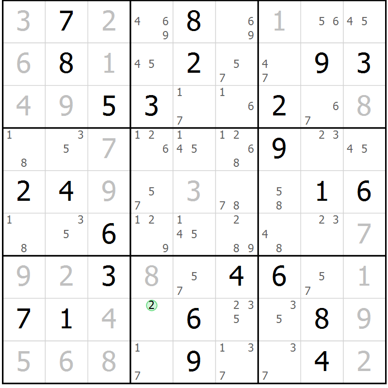Position des candidats pour la solution de la Gr 79 page 82 du magazine de sudoku Maestro n° 099