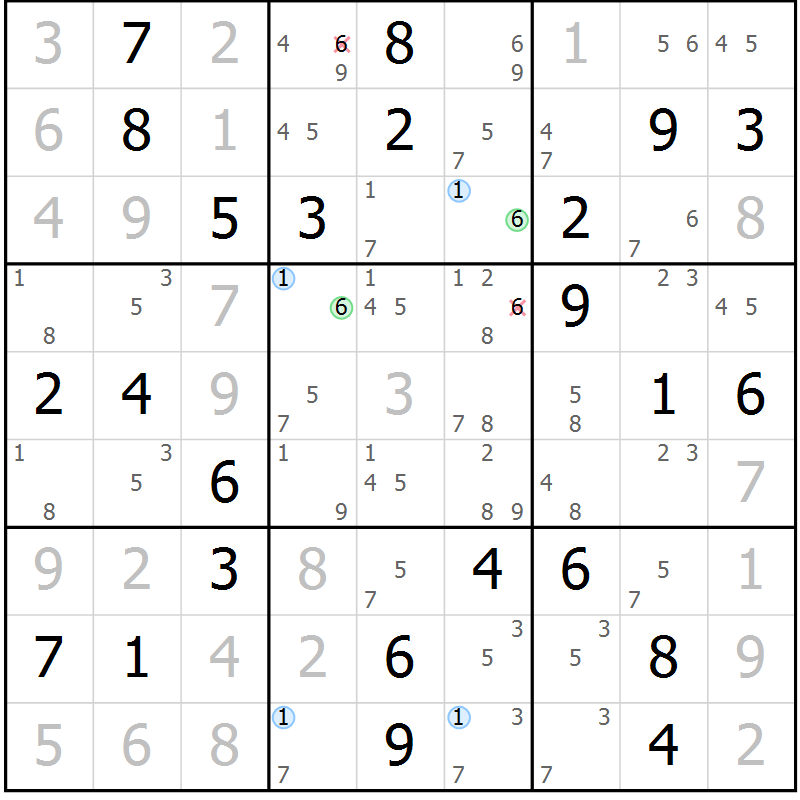 Position des candidats pour la solution de la Gr 79 page 82 du magazine de sudoku Maestro n° 099