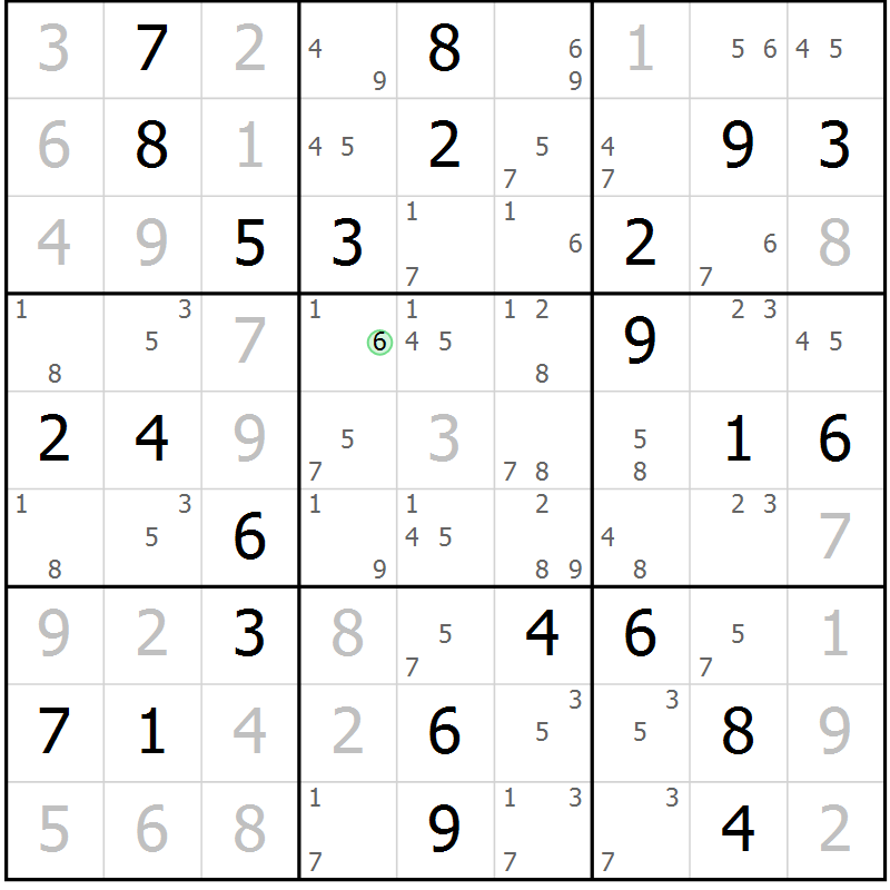 Position des candidats pour la solution de la Gr 79 page 82 du magazine de sudoku Maestro n° 099