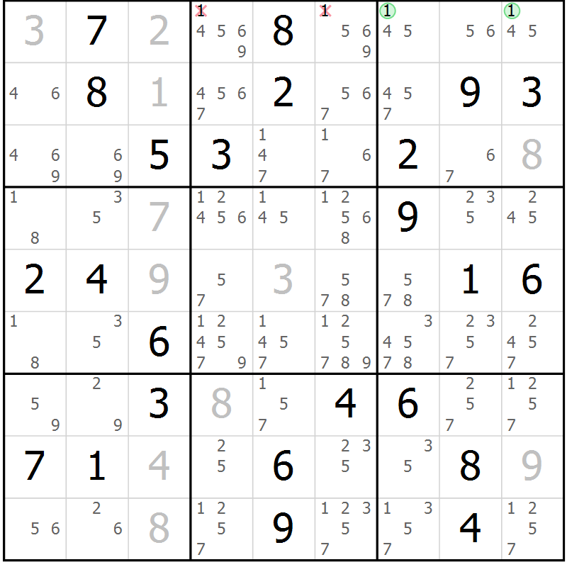 Position des candidats pour la solution de la Gr 79 page 82 du magazine de sudoku Maestro n° 099