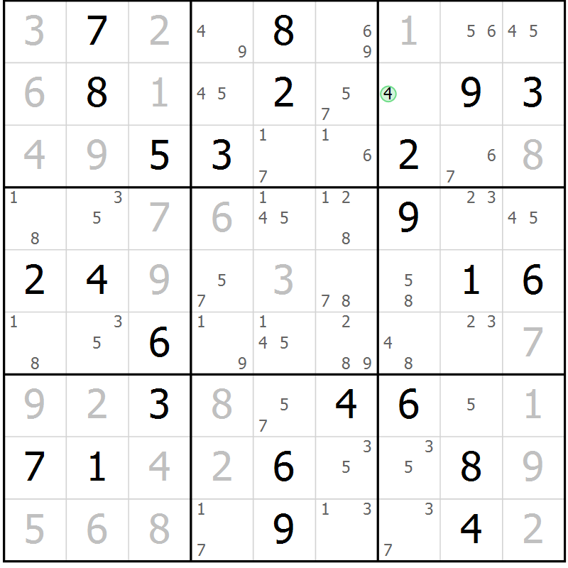 Position des candidats pour la solution de la Gr 79 page 82 du magazine de sudoku Maestro n° 099
