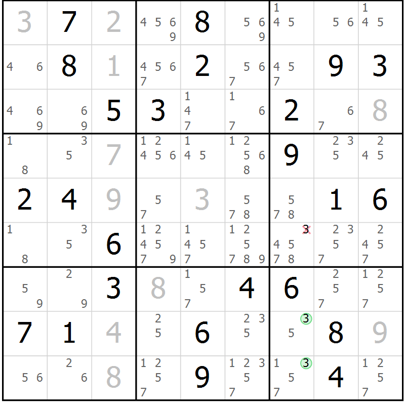Position des candidats pour la solution de la Gr 79 page 82 du magazine de sudoku Maestro n° 099