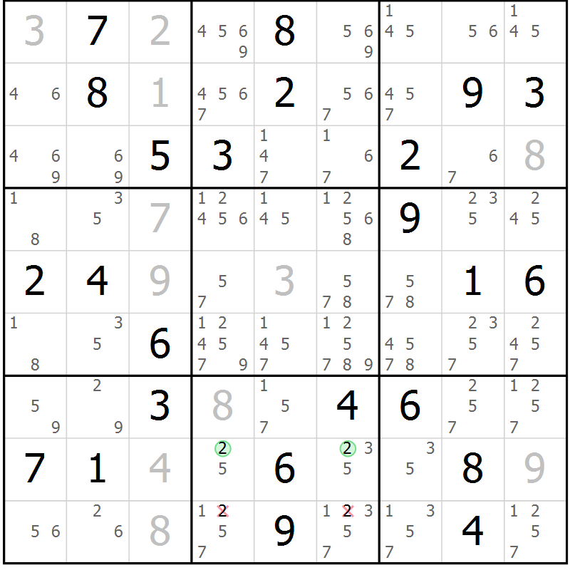 Position des candidats pour la solution de la Gr 79 page 82 du magazine de sudoku Maestro n° 099