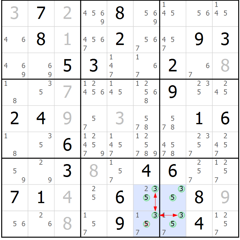 Position des candidats pour la solution de la Gr 79 page 82 du magazine de sudoku Maestro n° 099