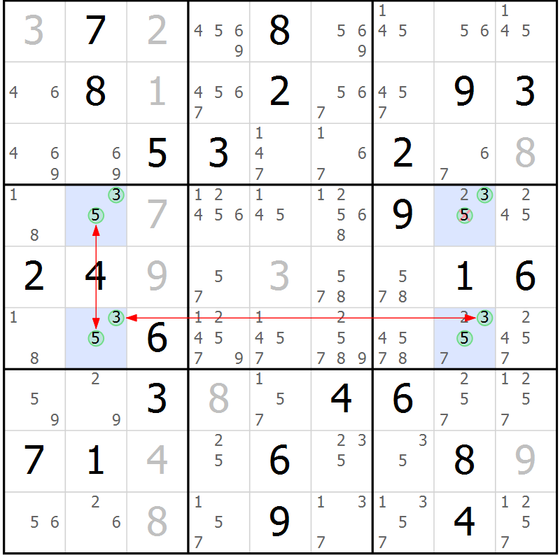 Position des candidats pour la solution de la Gr 79 page 82 du magazine de sudoku Maestro n° 099