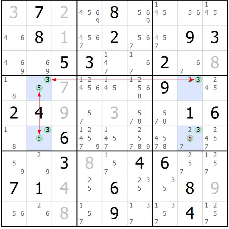 Position des candidats pour la solution de la Gr 79 page 82 du magazine de sudoku Maestro n° 099