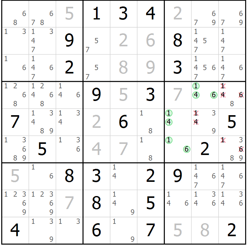 Position des candidats pour la solution de la Gr 8 page 11 du magazine de sudoku Maestro n° 099
