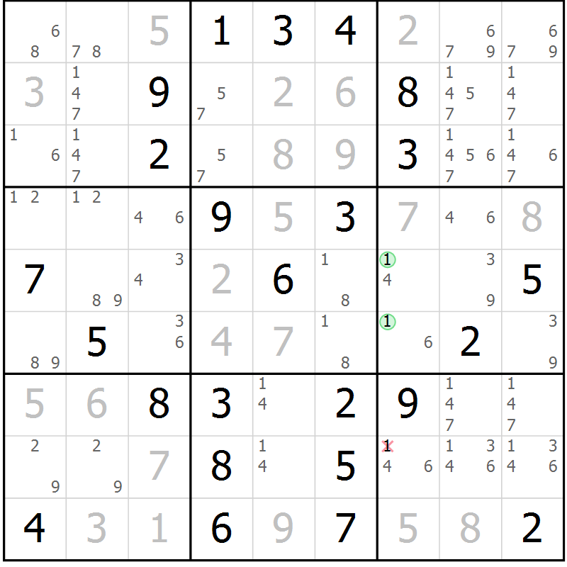 Position des candidats pour la solution de la Gr 8 page 11 du magazine de sudoku Maestro n° 099