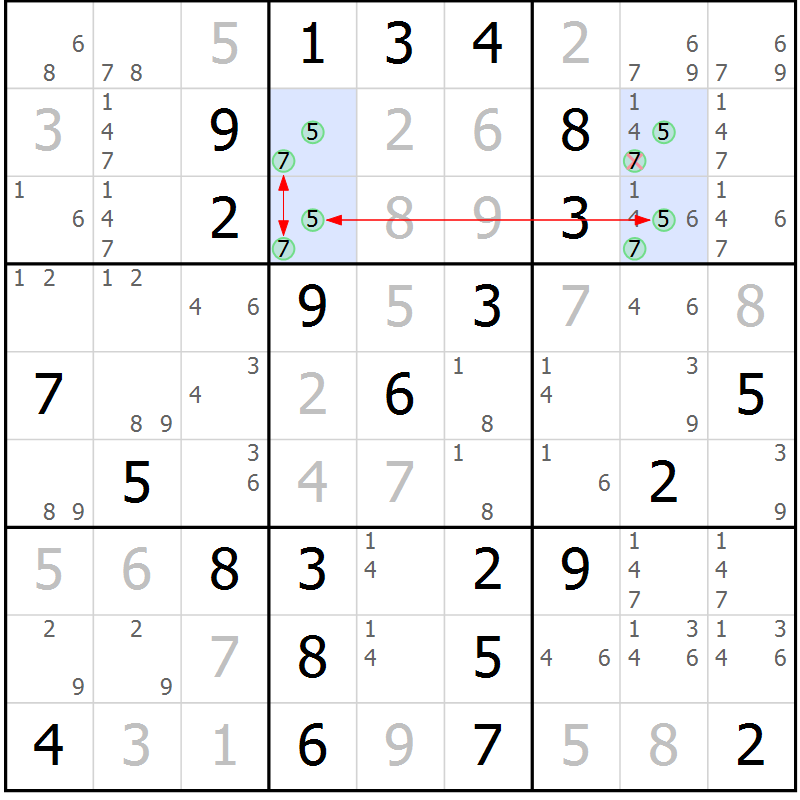 Position des candidats pour la solution de la Gr 8 page 11 du magazine de sudoku Maestro n° 099