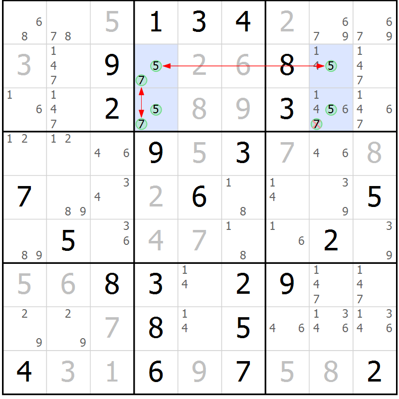 Position des candidats pour la solution de la Gr 8 page 11 du magazine de sudoku Maestro n° 099