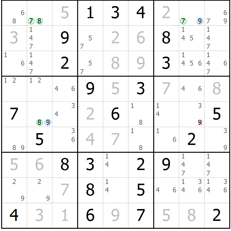 Position des candidats pour la solution de la Gr 8 page 11 du magazine de sudoku Maestro n° 099