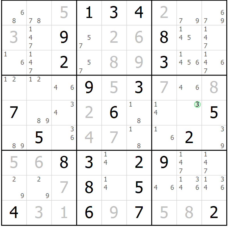 Position des candidats pour la solution de la Gr 8 page 11 du magazine de sudoku Maestro n° 099
