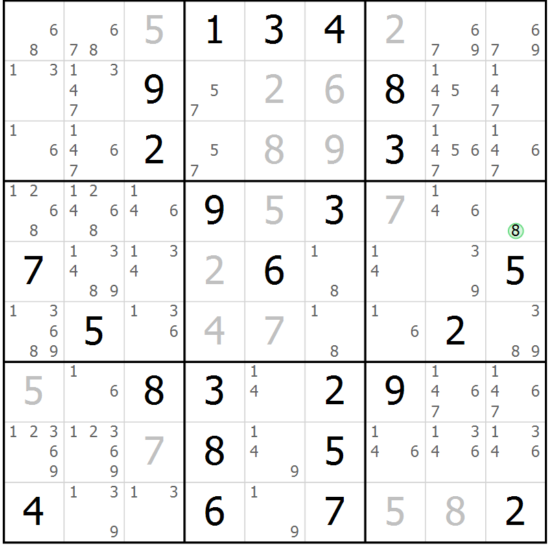 Position des candidats pour la solution de la Gr 8 page 11 du magazine de sudoku Maestro n° 099