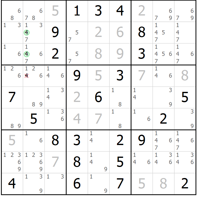 Position des candidats pour la solution de la Gr 8 page 11 du magazine de sudoku Maestro n° 099