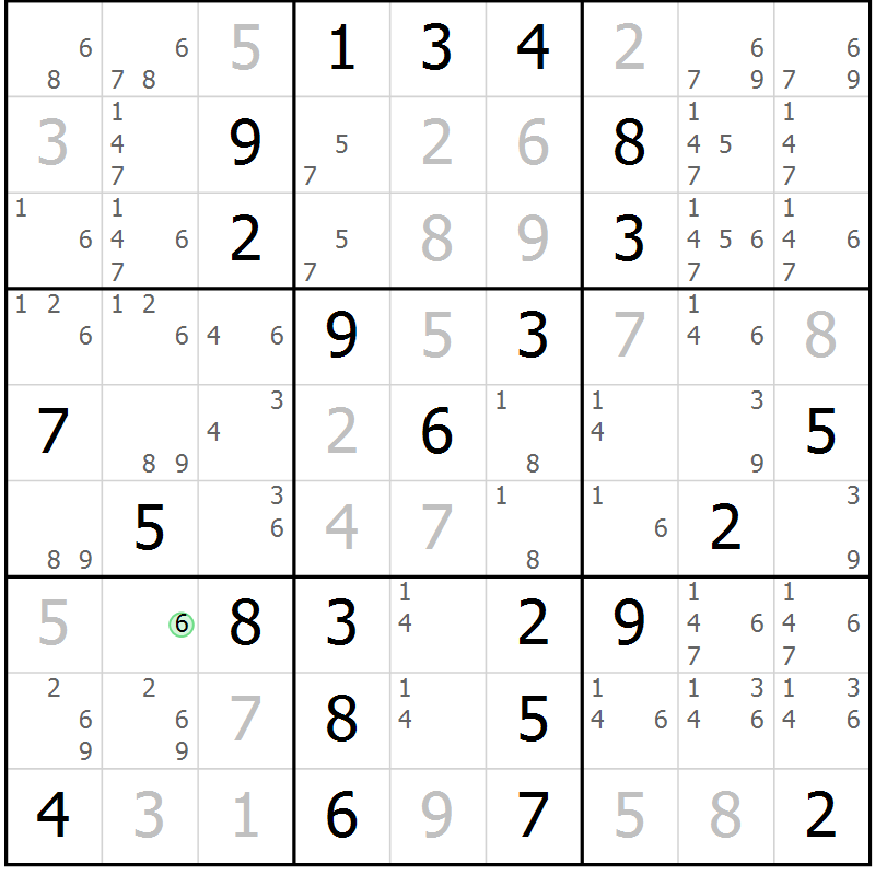 Position des candidats pour la solution de la Gr 8 page 11 du magazine de sudoku Maestro n° 099