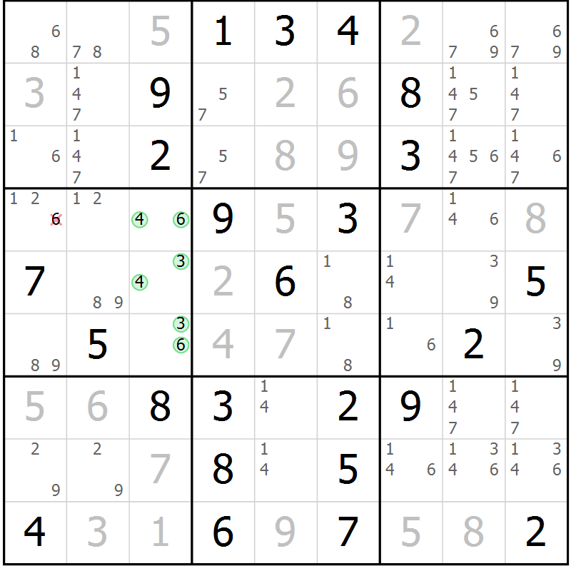 Position des candidats pour la solution de la Gr 8 page 11 du magazine de sudoku Maestro n° 099