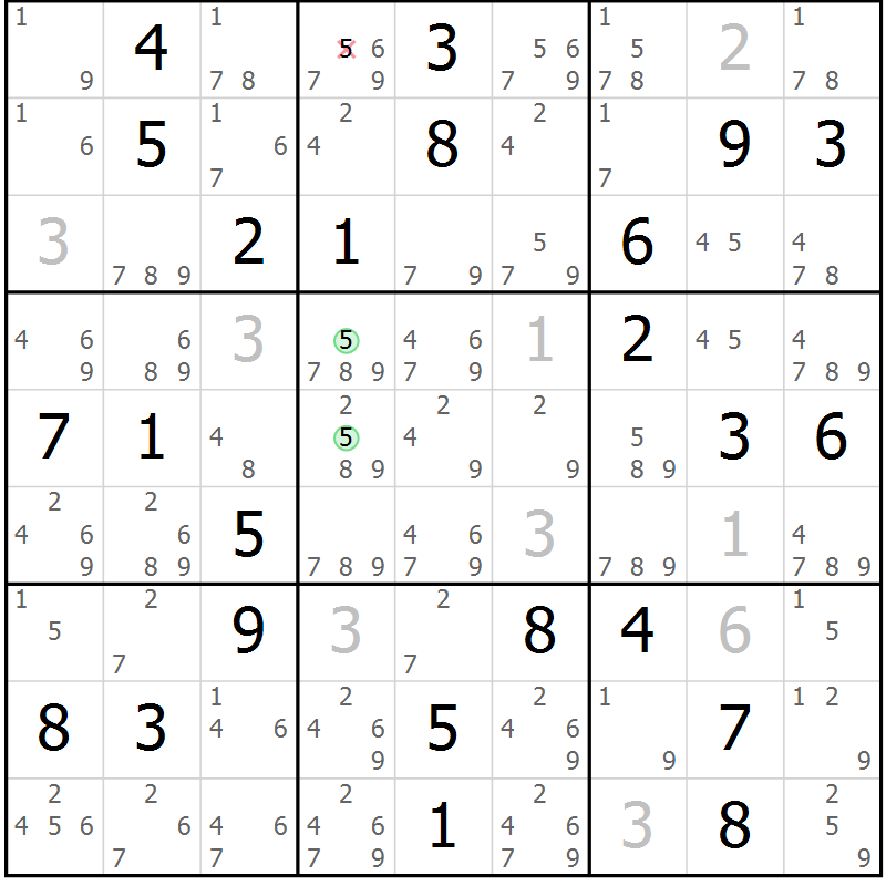 Position des candidats pour la solution de la Gr 80 page 83 du magazine de sudoku Maestro n° 099