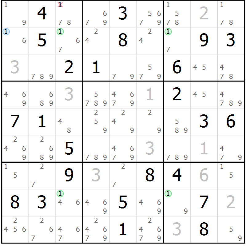 Position des candidats pour la solution de la Gr 80 page 83 du magazine de sudoku Maestro n° 099