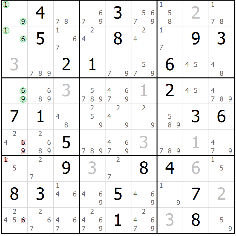 Position des candidats pour la solution de la Gr 80 page 83 du magazine de sudoku Maestro n° 099