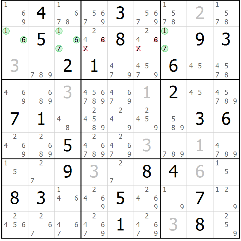Position des candidats pour la solution de la Gr 80 page 83 du magazine de sudoku Maestro n° 099