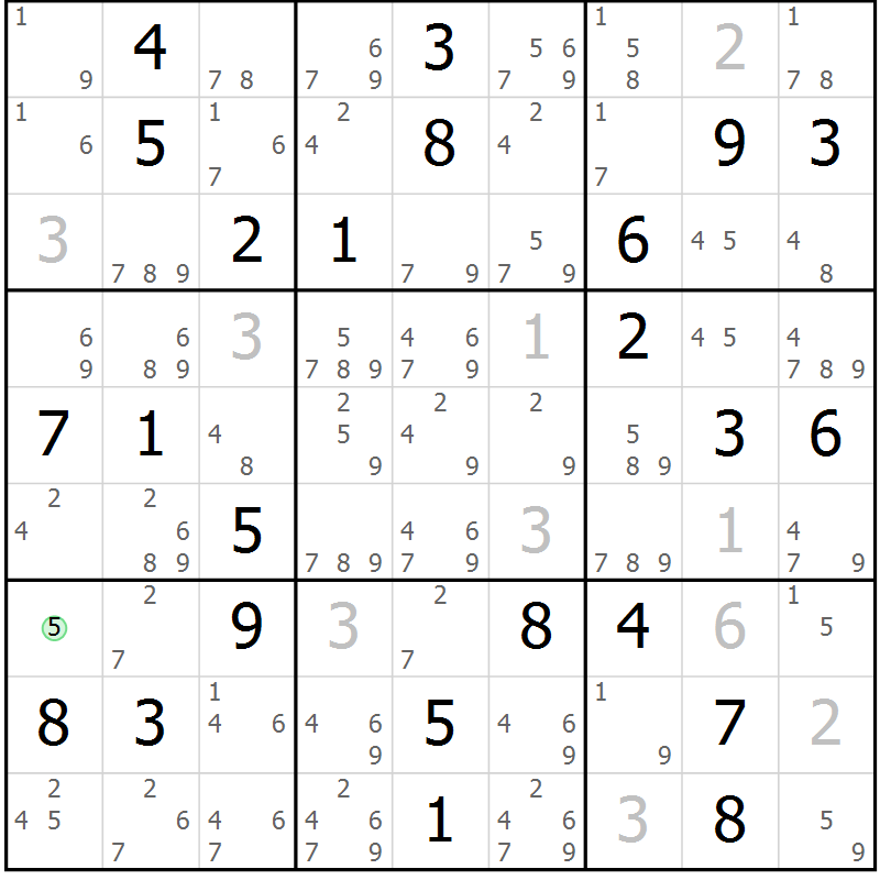 Position des candidats pour la solution de la Gr 80 page 83 du magazine de sudoku Maestro n° 099