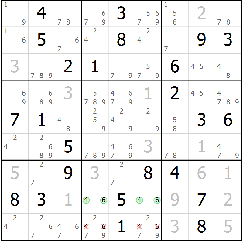 Position des candidats pour la solution de la Gr 80 page 83 du magazine de sudoku Maestro n° 099
