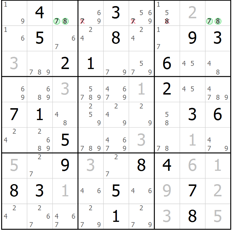 Position des candidats pour la solution de la Gr 80 page 83 du magazine de sudoku Maestro n° 099